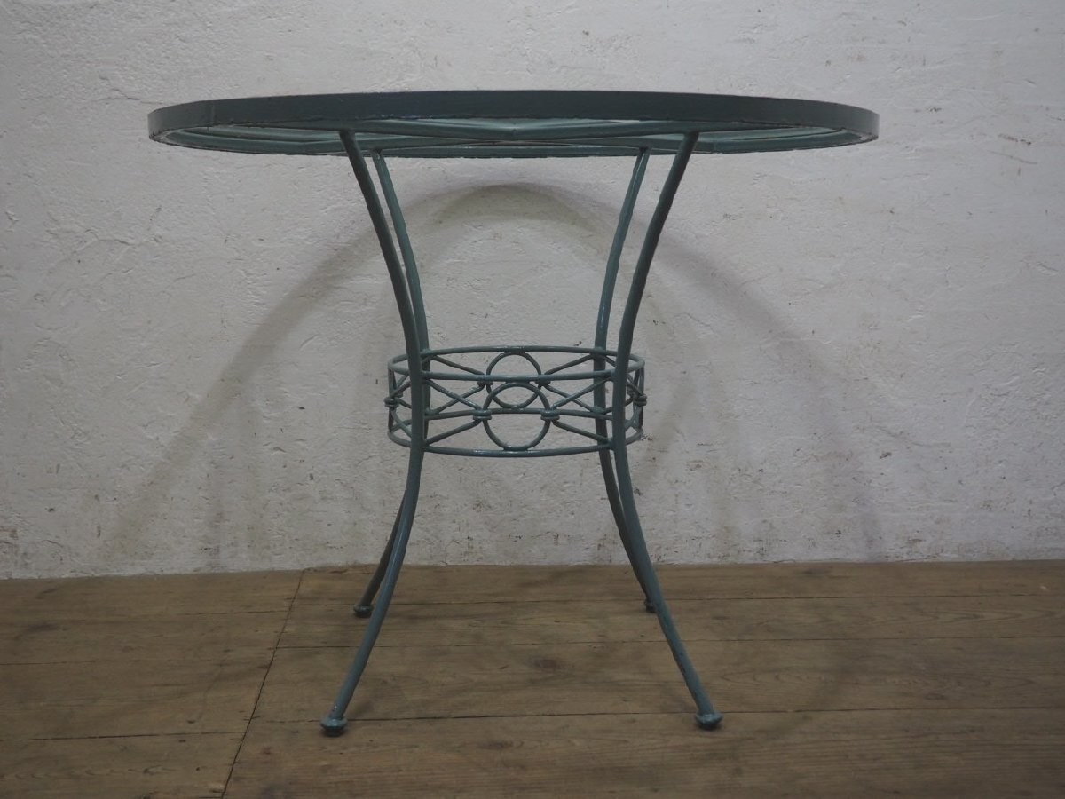 taI0450*⑤ диаметр 89cm*gala Stop * железный рама. большой раунд стол * стол экспозиция шт. круг обеденный Cafe сад Vintage R.