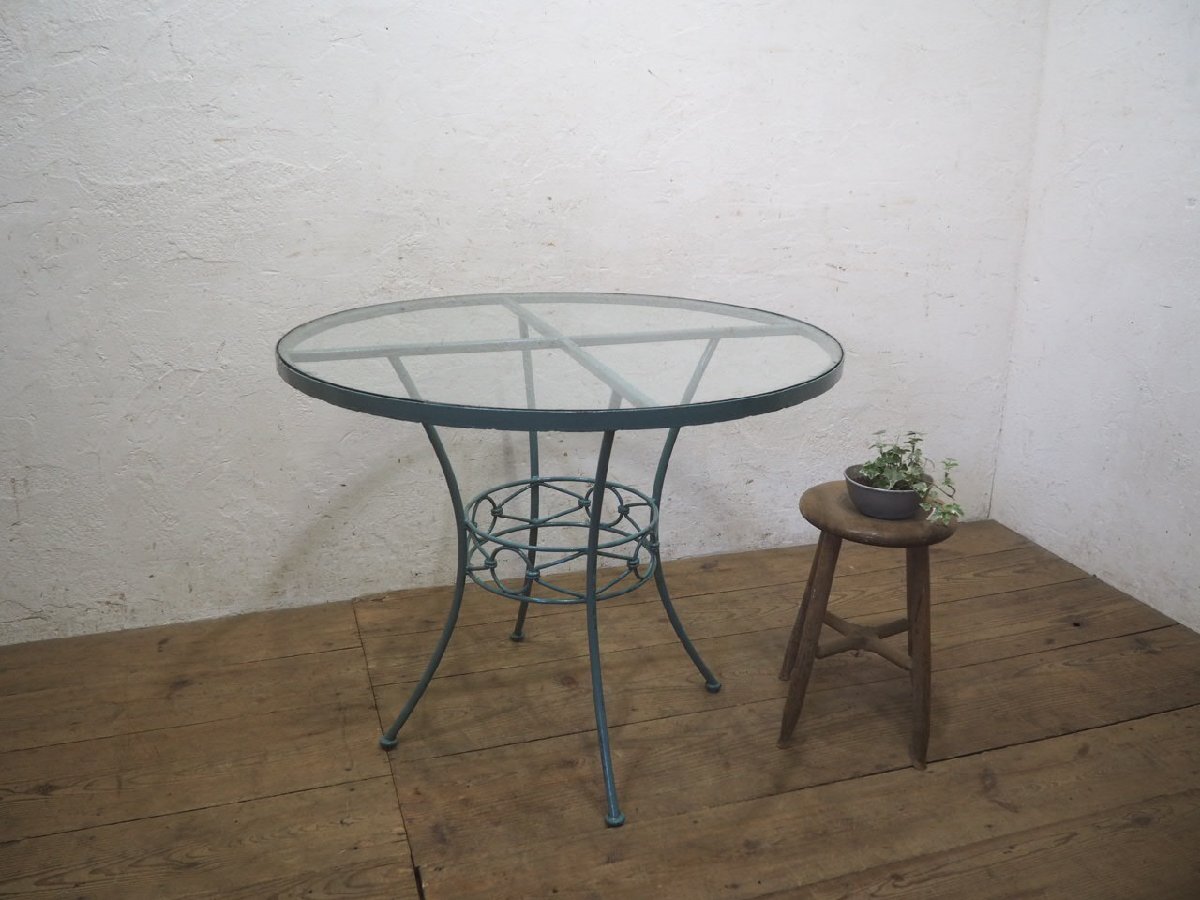 taI0450*⑤ диаметр 89cm*gala Stop * железный рама. большой раунд стол * стол экспозиция шт. круг обеденный Cafe сад Vintage R.