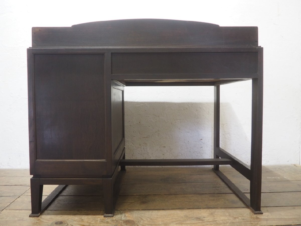 タ荷U0405◆天板W98,5cm×D66cm◆アンティーク◆レトロな洋館の古い木製片袖机◆ナラ材 テーブル デスク 学習机 収納棚 飾り棚R(ヤD)伊_画像10