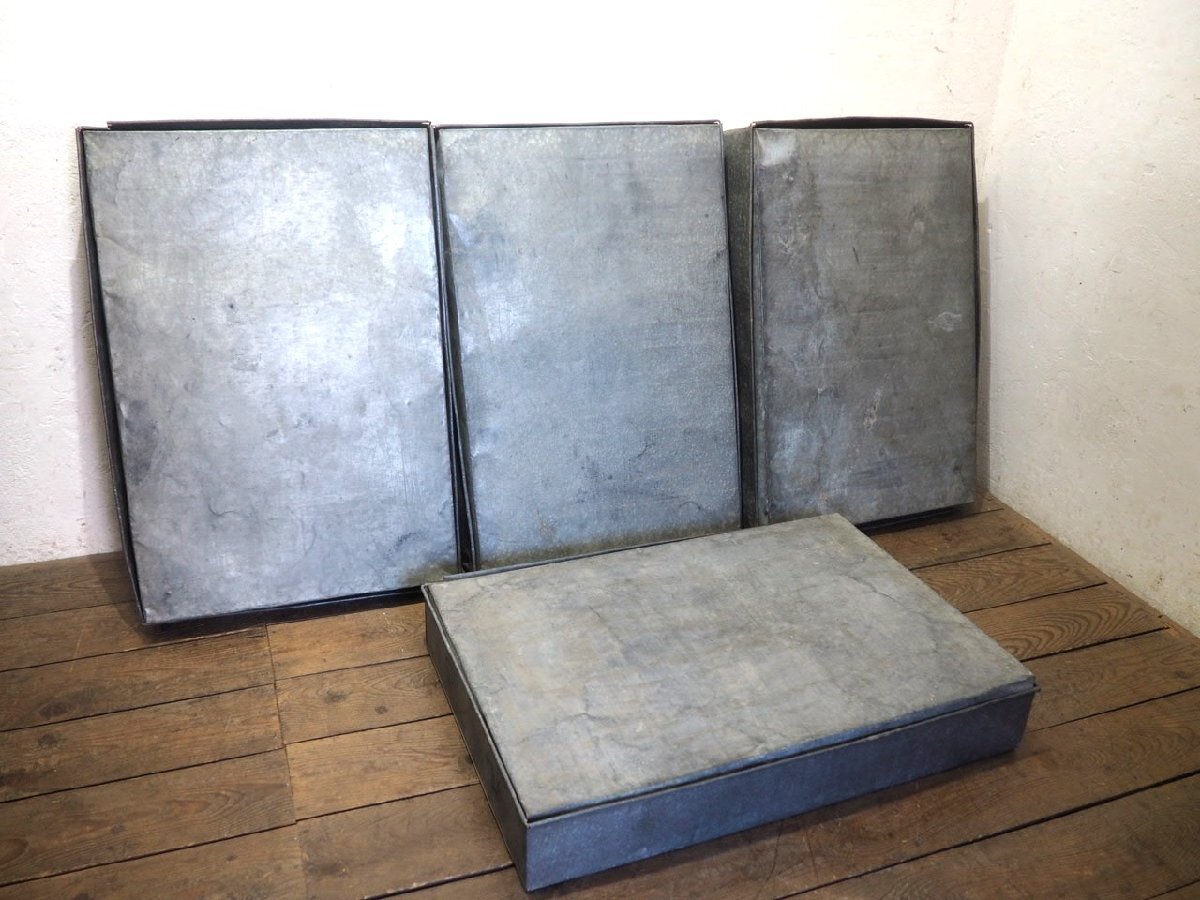 taU0385*4 шт. комплект * Vintage * крышка есть * дефект иметь * ретро старый жестяная пластина кейс * промышленность серия жестяная банка кейс для хранения box in пыль настоящий N.4