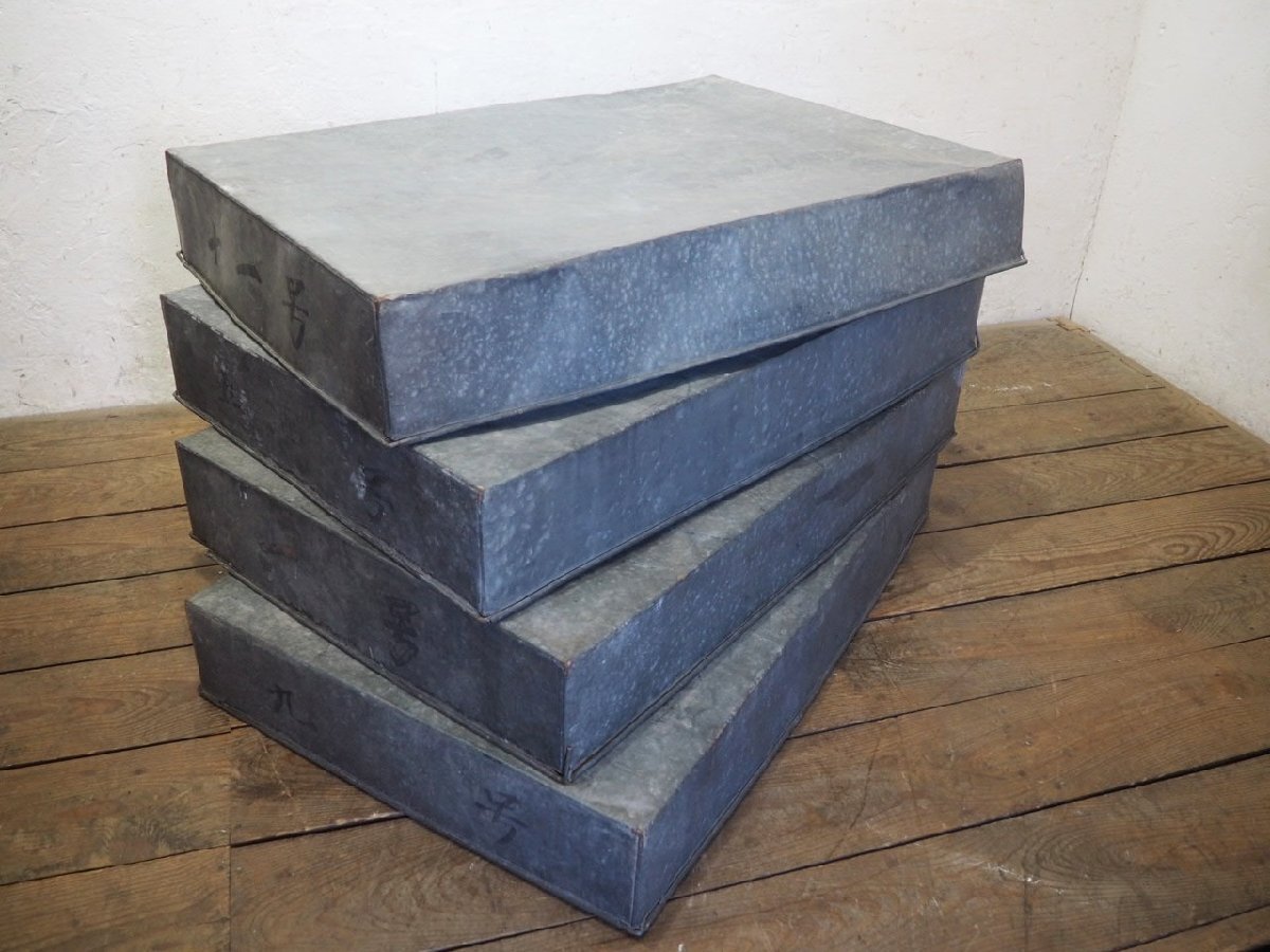 taU0385*4 шт. комплект * Vintage * крышка есть * дефект иметь * ретро старый жестяная пластина кейс * промышленность серия жестяная банка кейс для хранения box in пыль настоящий N.4