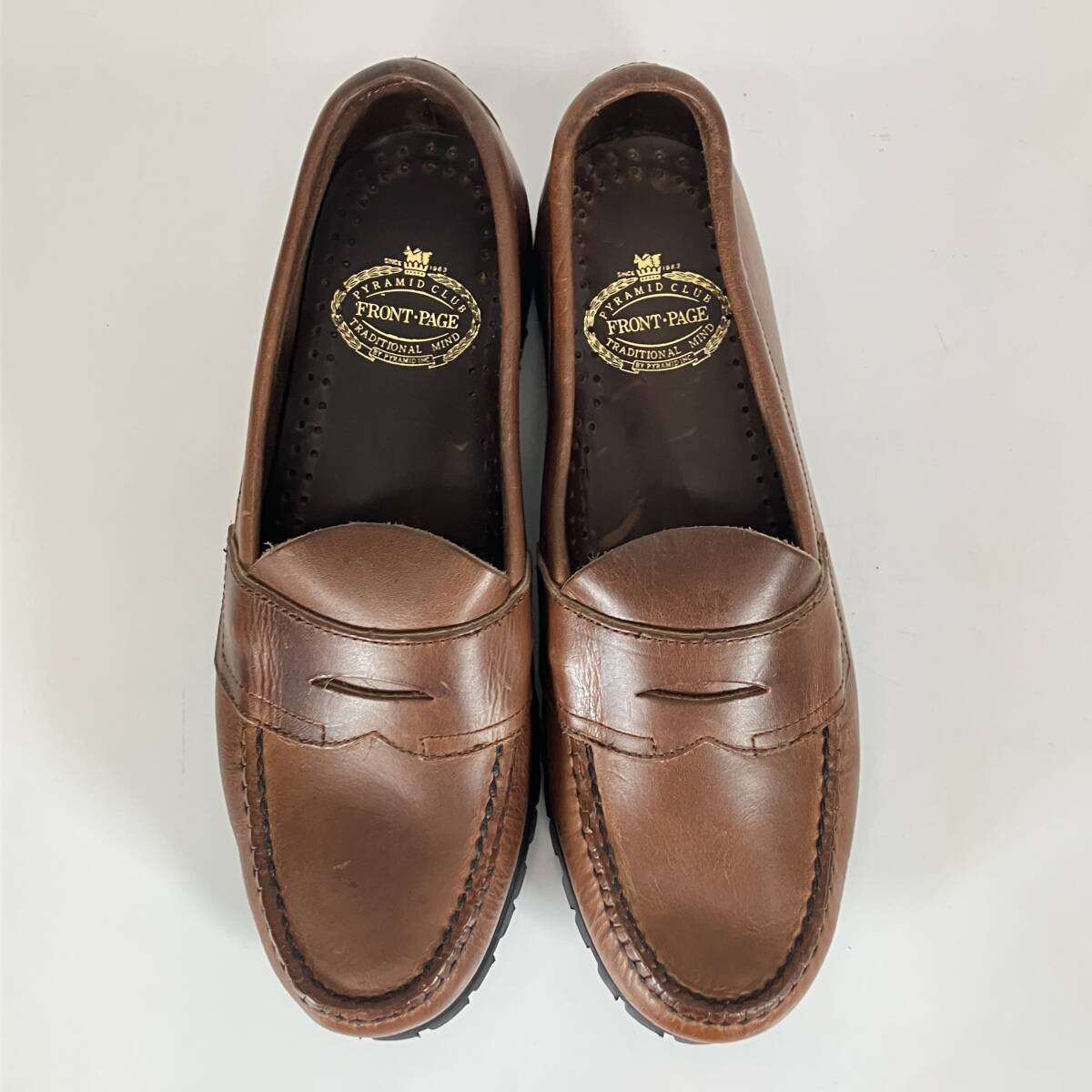 (志)FRONT PAGE/フロントぺージ レザー コインローファー サイズ7(約25cm) ブラウン 茶 ビジネスシューズ 革靴(I)1109B_画像2