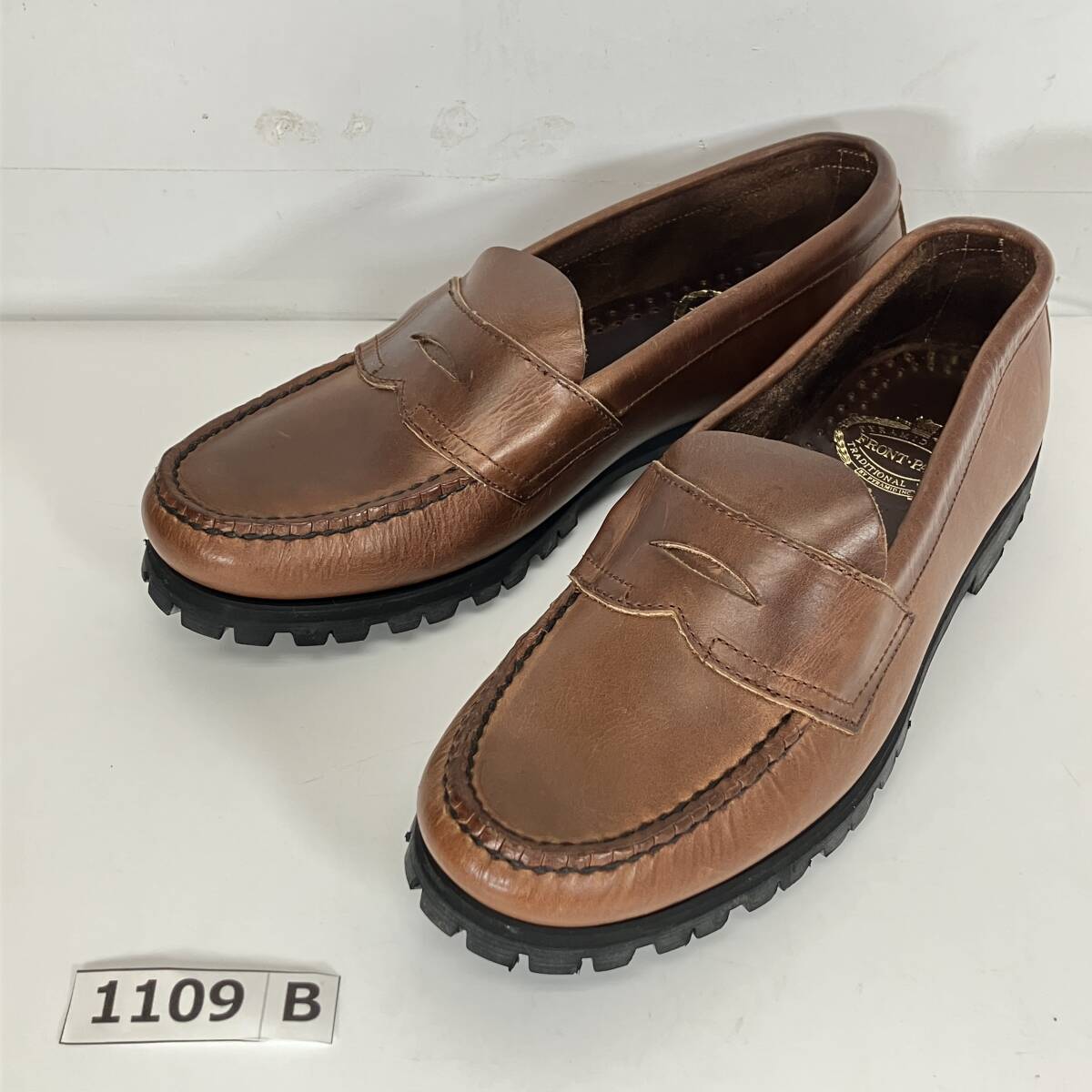 (志)FRONT PAGE/フロントぺージ レザー コインローファー サイズ7(約25cm) ブラウン 茶 ビジネスシューズ 革靴(I)1109B_画像1