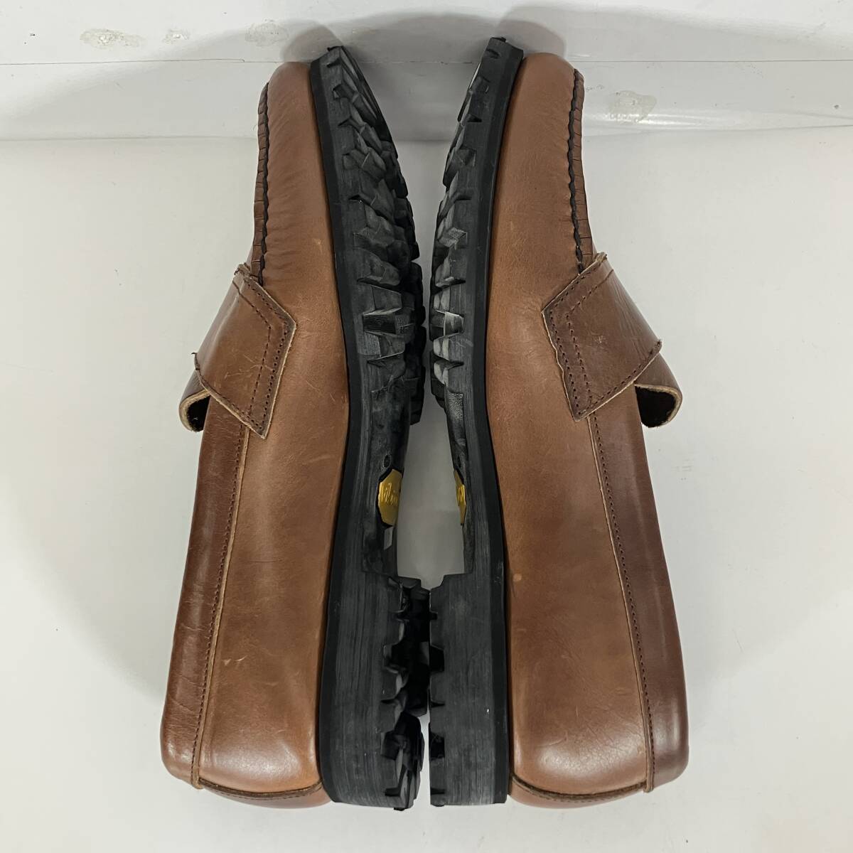 (志)FRONT PAGE/フロントぺージ レザー コインローファー サイズ7(約25cm) ブラウン 茶 ビジネスシューズ 革靴(I)1109B_画像7