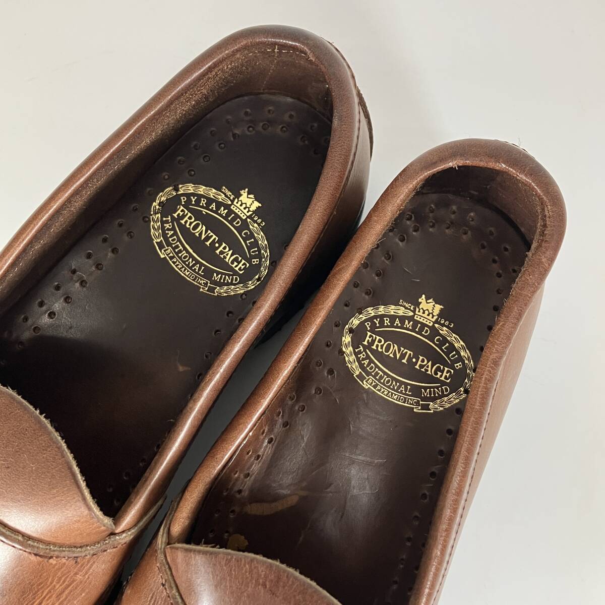(志)FRONT PAGE/フロントぺージ レザー コインローファー サイズ7(約25cm) ブラウン 茶 ビジネスシューズ 革靴(I)1109B_画像6