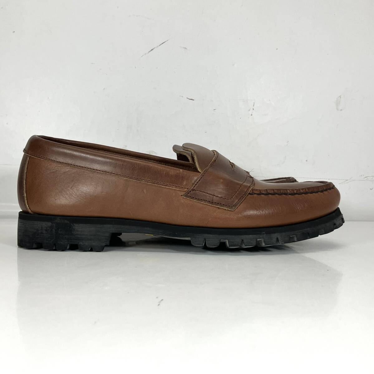 (志)FRONT PAGE/フロントぺージ レザー コインローファー サイズ7(約25cm) ブラウン 茶 ビジネスシューズ 革靴(I)1109B_画像3