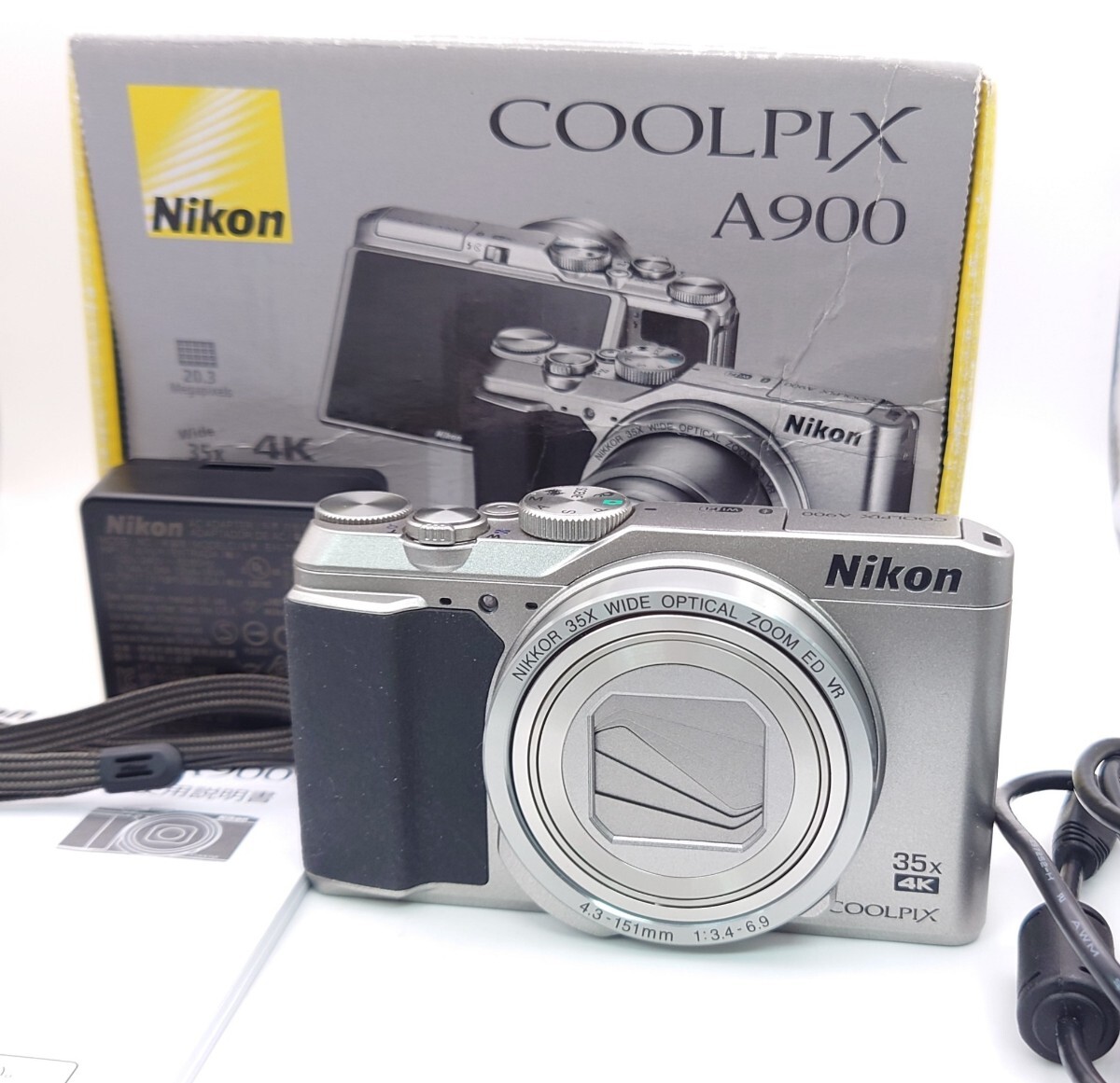 [KE1127-1] Nikon COOLPIX A900 темно синий teji4K NIKOKOR 35× WIDE OPTICAL ZOOM ED VR 4.3-151mm коробка с зарядным устройством электризация простой рабочее состояние подтверждено 