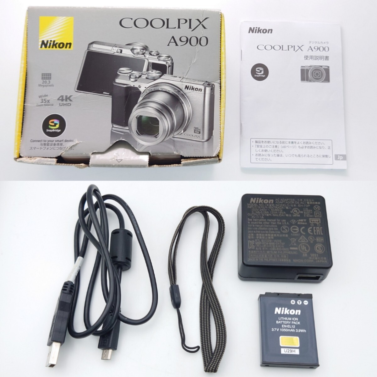 [KE1127-1] Nikon COOLPIX A900 темно синий teji4K NIKOKOR 35× WIDE OPTICAL ZOOM ED VR 4.3-151mm коробка с зарядным устройством электризация простой рабочее состояние подтверждено 