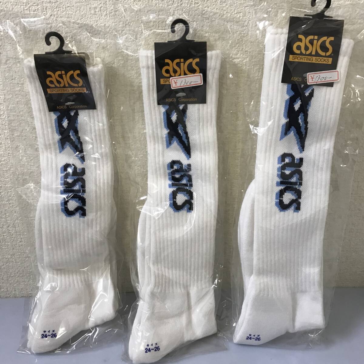 当時物 アシックス ハイソックス 24-26cm TZ416F 未開封 デッドストック 日本製 3点 asics 長期保管品_画像1