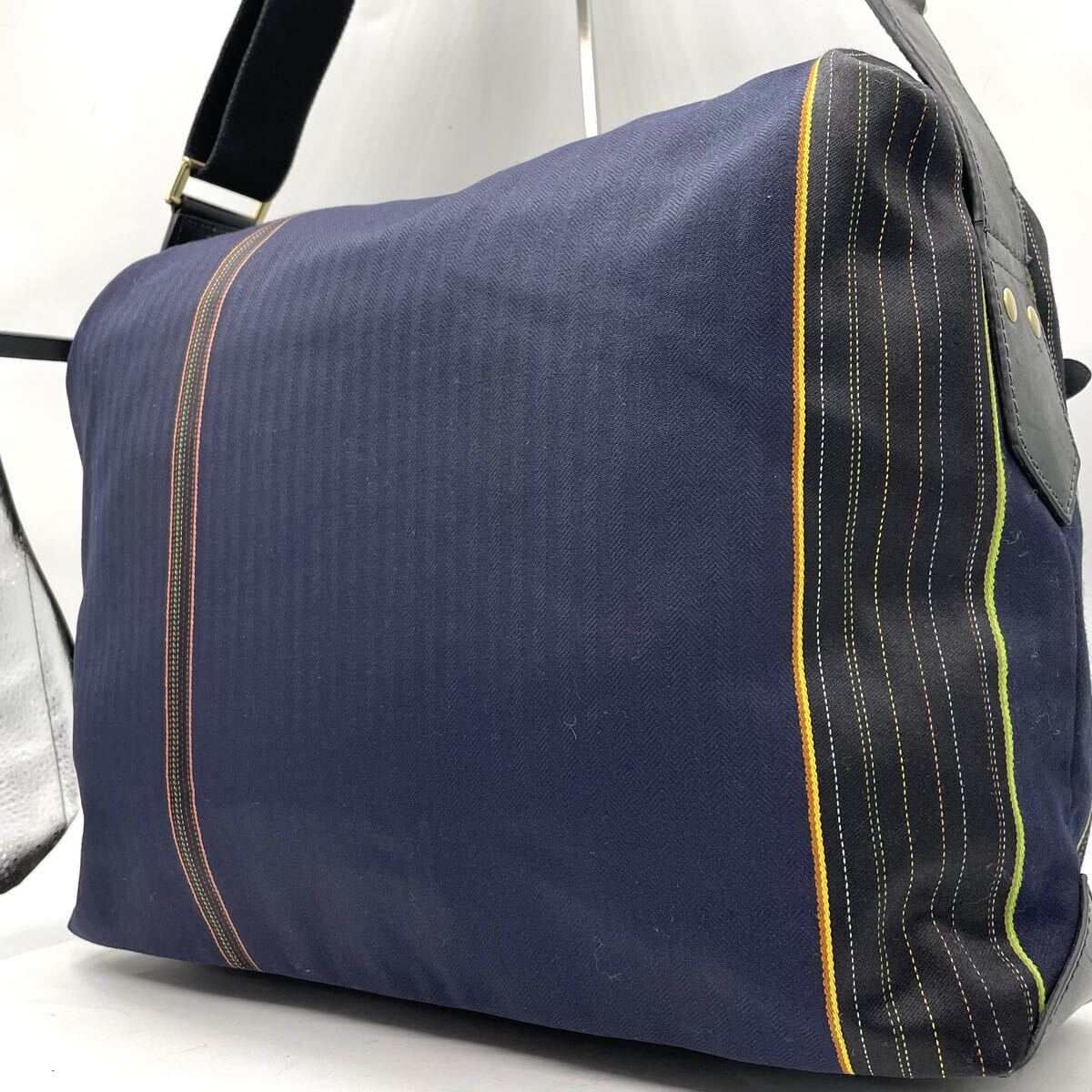 [ прекрасный товар стандартный популярный ] Paul Smith Paul Smith парусина мужской сумка на плечо темно-синий мульти- полоса большая вместимость наклонный ..