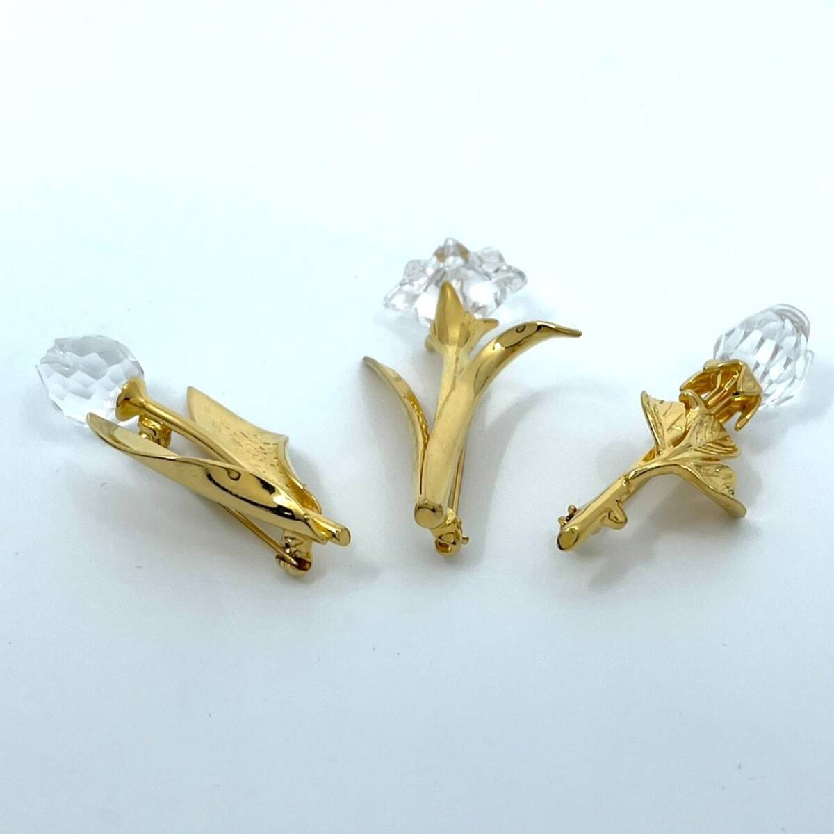 * редкостный 3 пункт роскошный комплект *SWAROVSKI Swarovski брошь Gold crystal цветок цветок роза тюльпан с ящиком стандартный товар букетик 