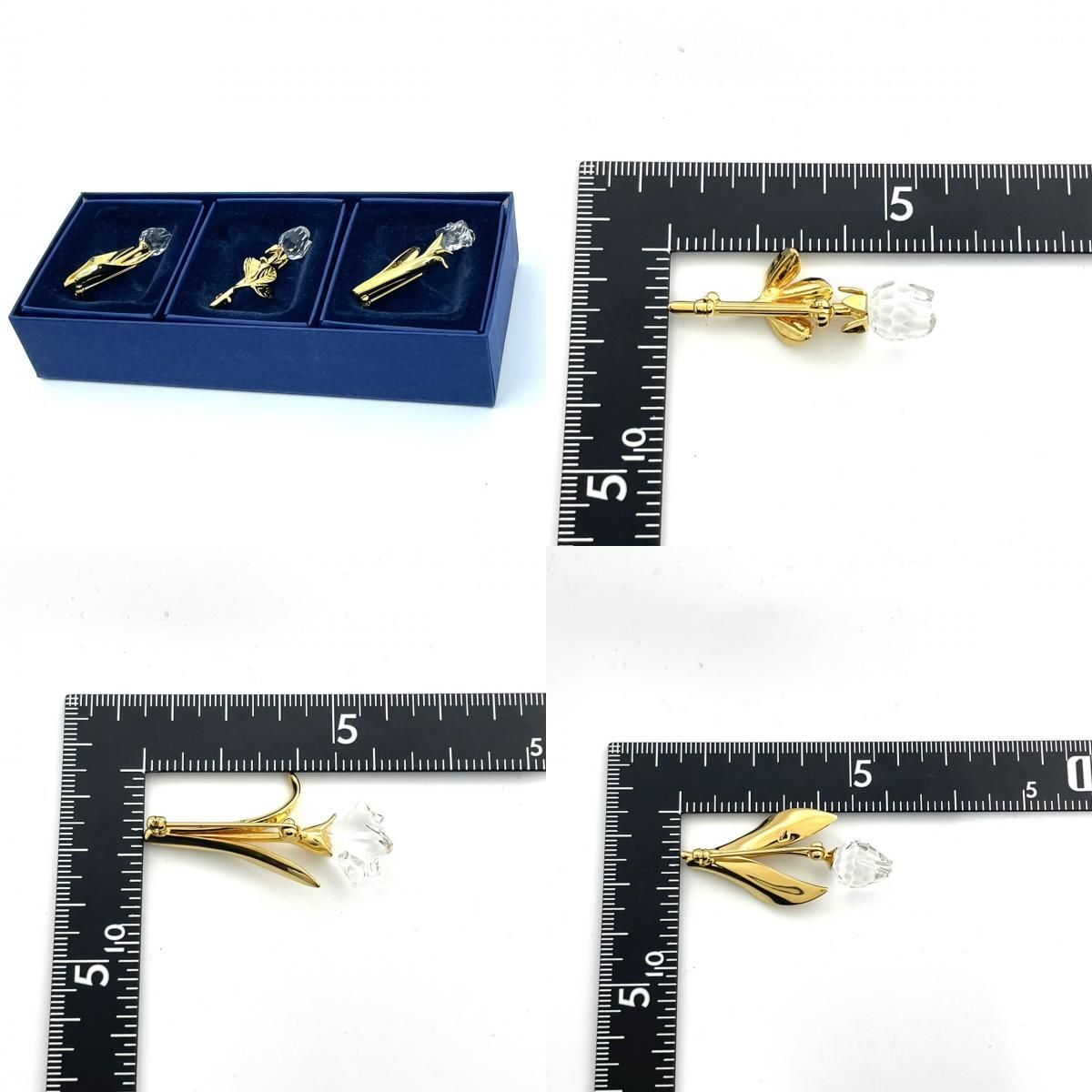 * редкостный 3 пункт роскошный комплект *SWAROVSKI Swarovski брошь Gold crystal цветок цветок роза тюльпан с ящиком стандартный товар букетик 