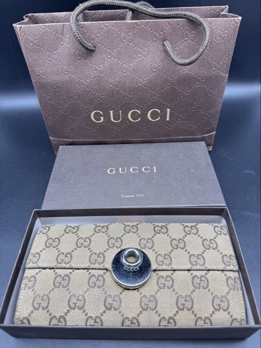 GUCCI GGキャンバス 長財布 ブラウン　箱　ショッパー_画像1