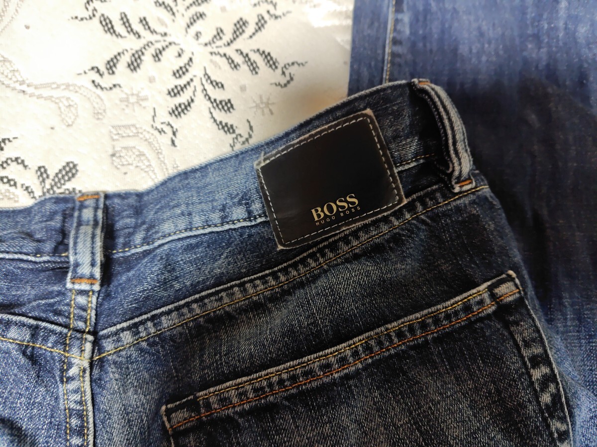 ヒューゴボス ブラックレーベル HUGO BOSS BLACK LABEL ジーンズ ジーパン Gパン デニム denim 濃紺 黒 ネイビー 鬼ヒゲ 中古美品 古着格安_画像6