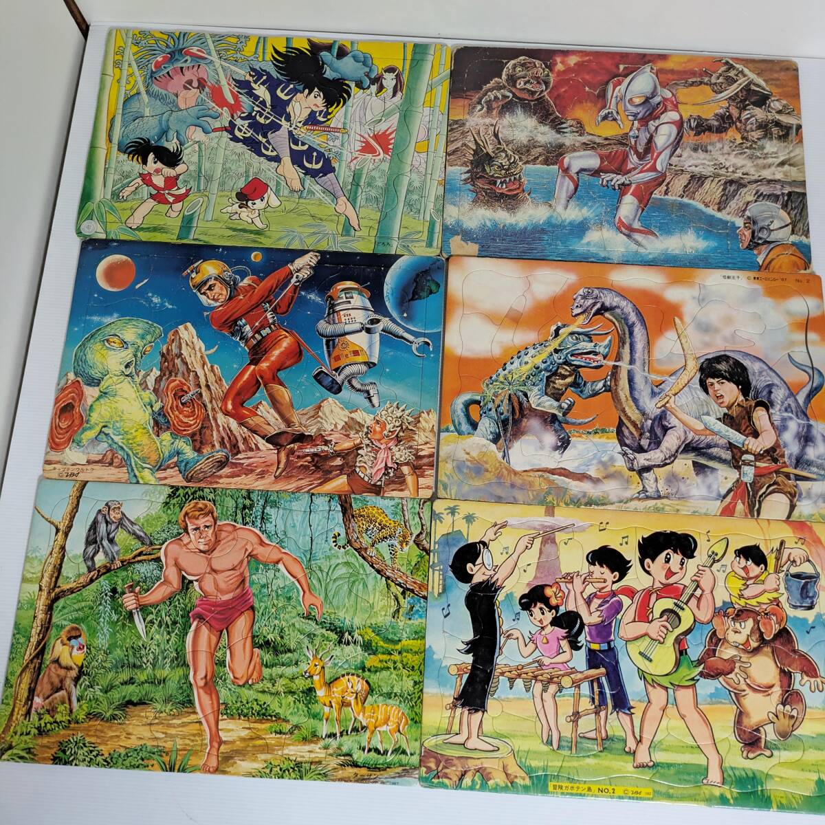 aa099 当時物 パズル ジャイアントロボ ジャングル大帝 サイボーグ007 黄金バットなど 12個まとめ レトロ アニメ おけいこばん 現状品_画像4