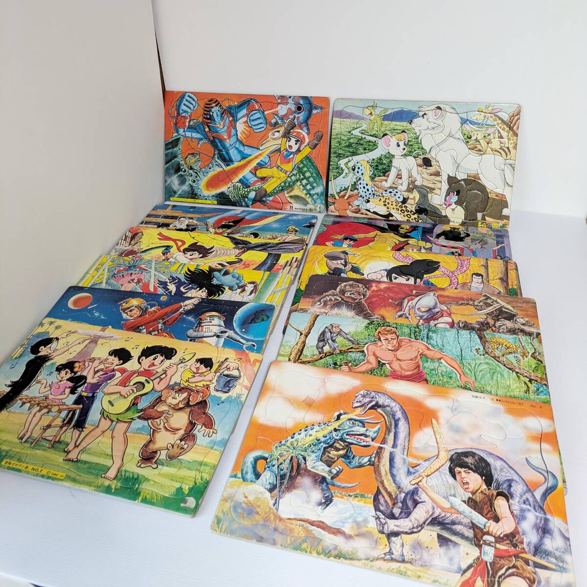 aa099 当時物 パズル ジャイアントロボ ジャングル大帝 サイボーグ007 黄金バットなど 12個まとめ レトロ アニメ おけいこばん 現状品_画像1