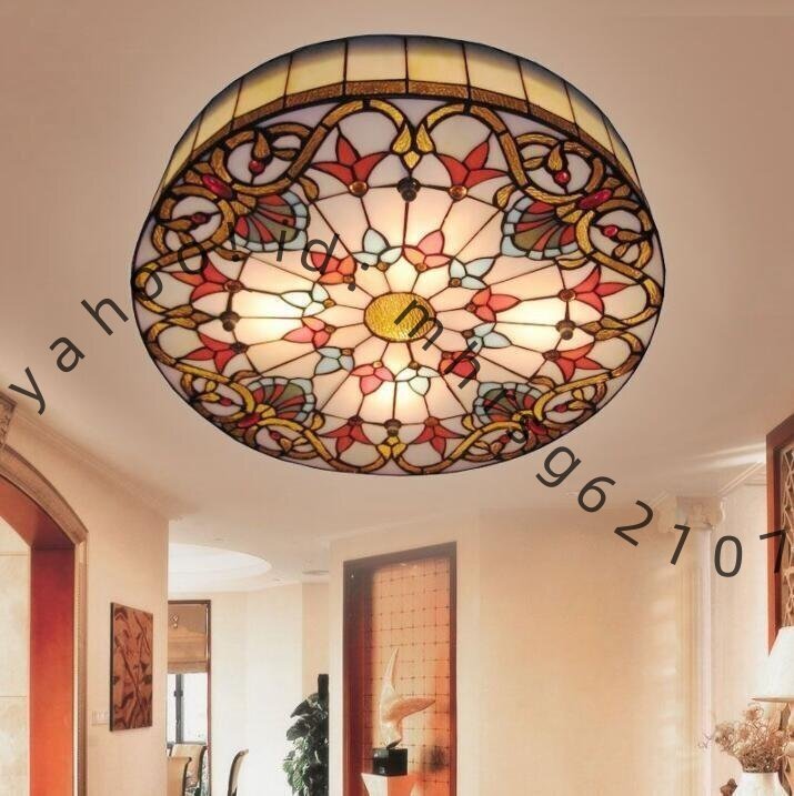 美品 ステンドグラス ペンダントライト 豪華天井照明ステンドグラスランプ ガラス貝工芸品_画像3