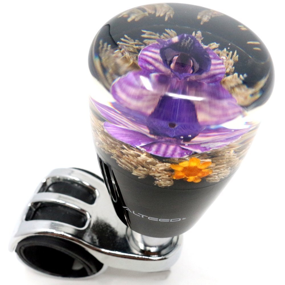 水中花ハンドルスピンナー/本物蘭生花/ステアリングノブ/紫色/細径_画像2