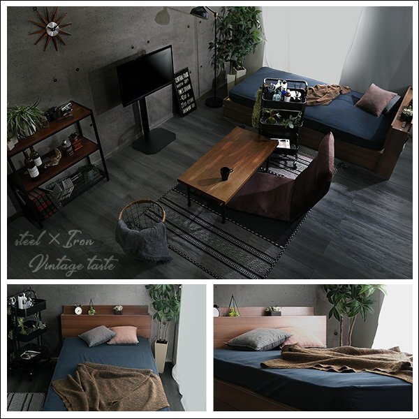  bed *. полки место хранения имеется Vintage грудь кроватная рама только одиночный / выдвижной ящик 2 кубок 2. розетка имеется / под дерево грецкий орех / специальная цена /a3