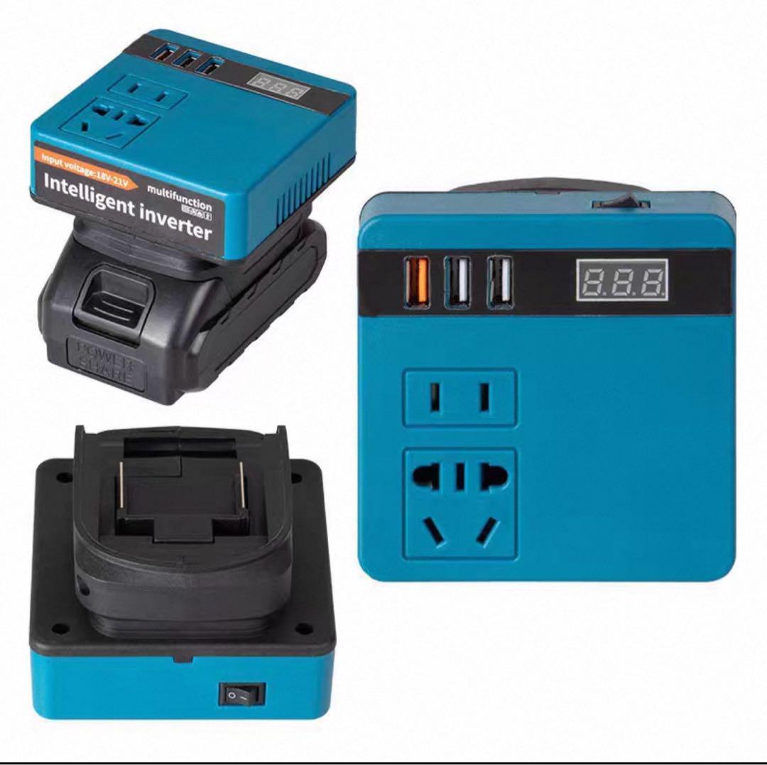 【新品】マキタバッテリー対応 ポータブル電源 インバーター 120W USB ドライバー キャンプ 停電 電源 １００ｖ ポータブル Makitaの画像1