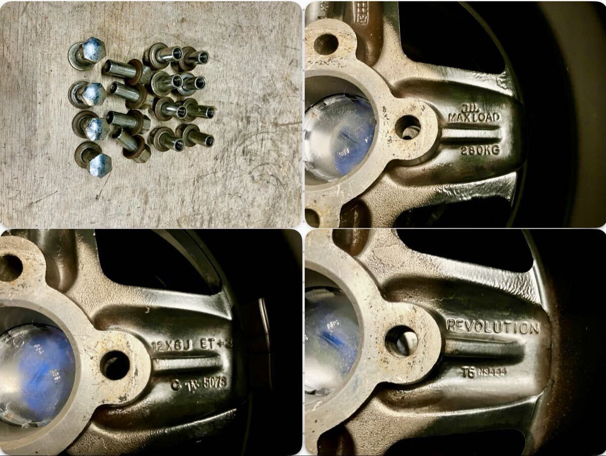 REVOLUTION レボリューション 12インチ 6J +3 pcd101.65 ホイール 165\60r12 タイヤ付き 4本 ローバーミニ_画像4