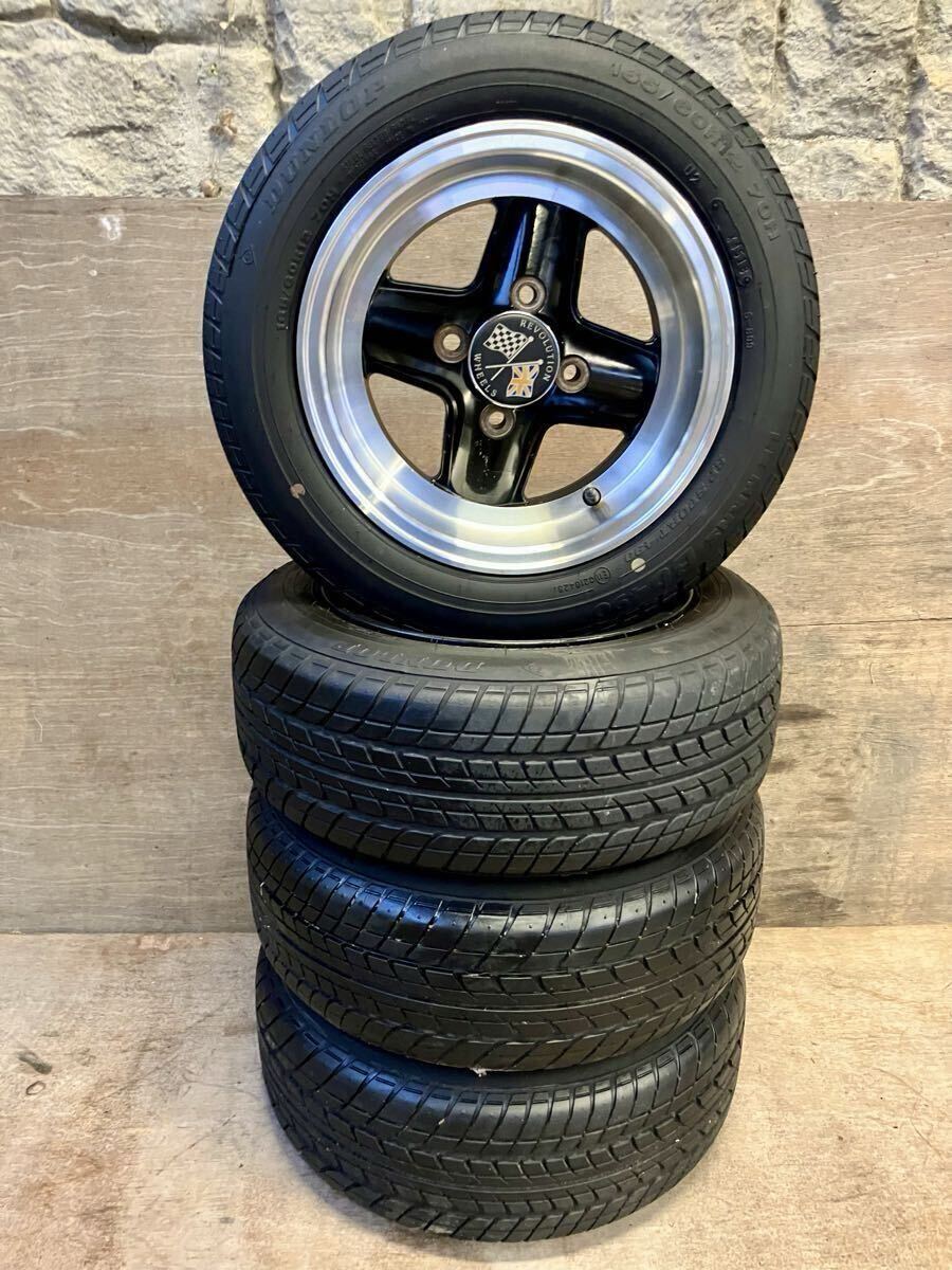 REVOLUTION レボリューション 12インチ 6J +3 pcd101.65 ホイール 165\60r12 タイヤ付き 4本 ローバーミニ_画像1