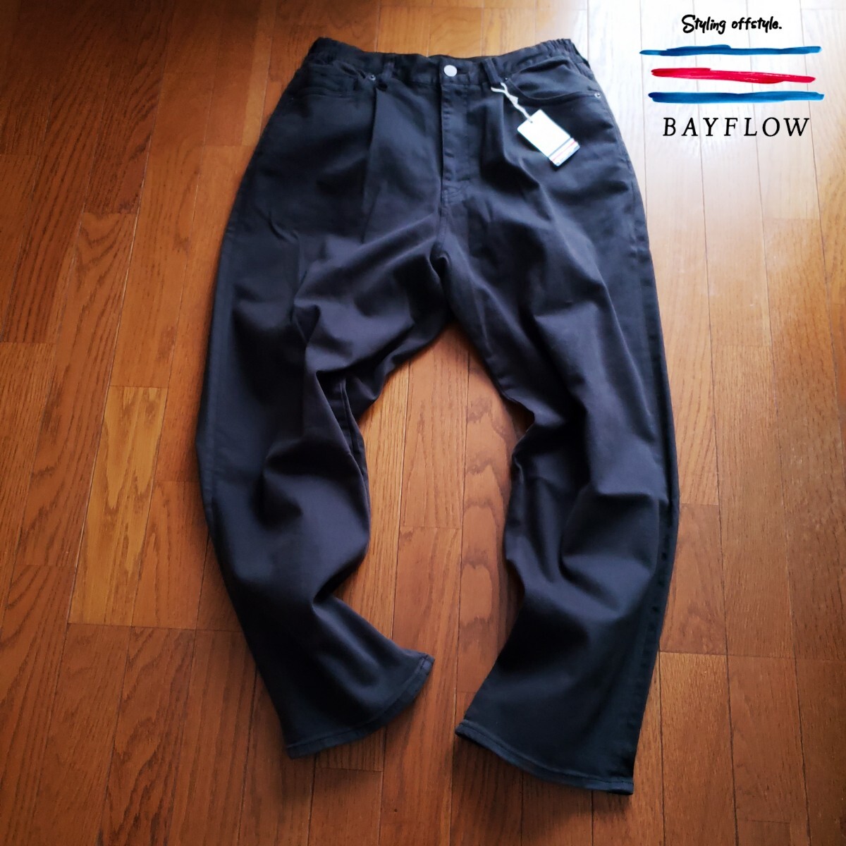 【新品】BAYFLOW Lサイズ B-FLEX セミワイドパンツ ストレッチ チャコール ベイフロー リラックスシルエット_画像1