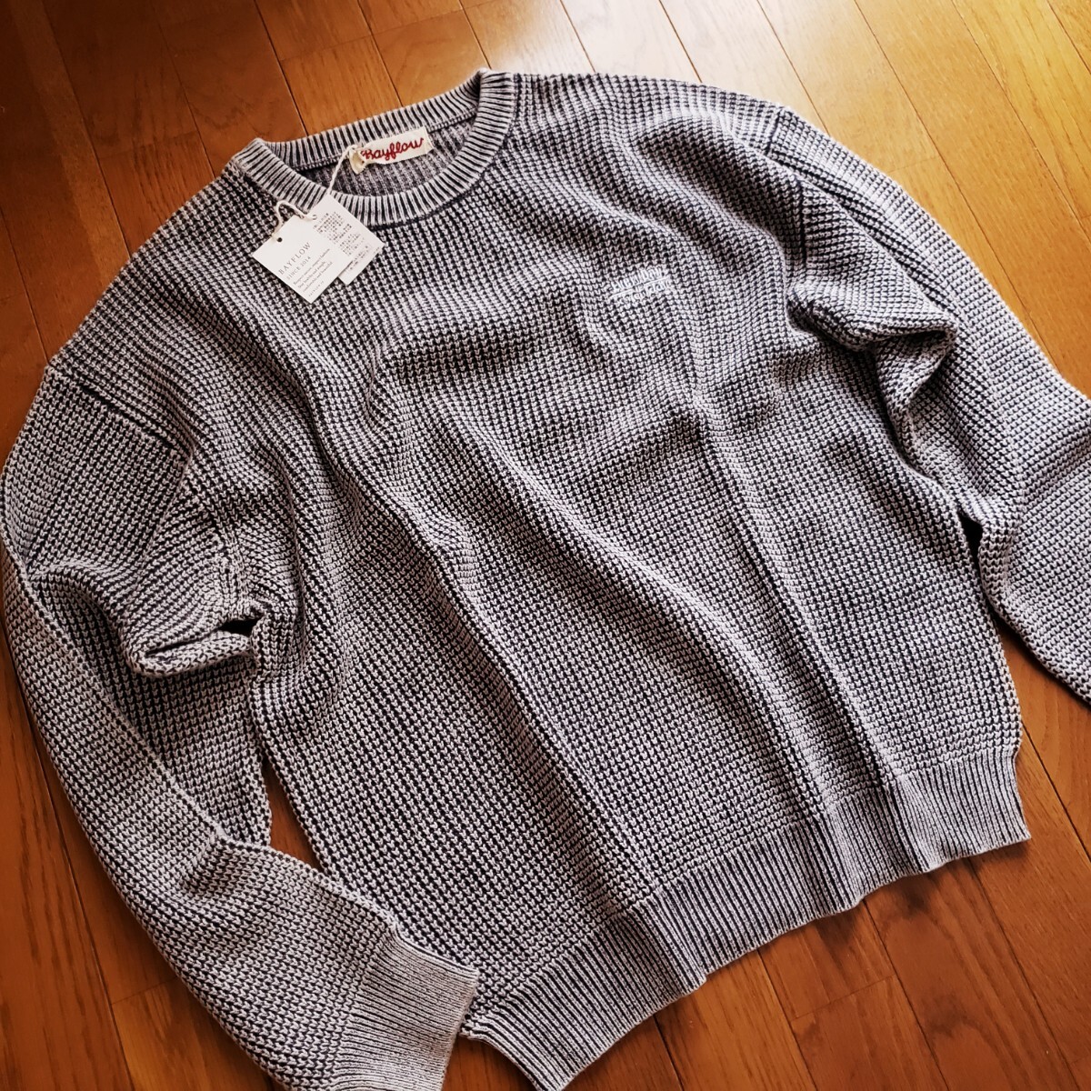 【新品】BAYFLOW Lサイズ フェードニット チャコール プルオーバー ベイフロー ワンポイント コットン セーター 秋冬_画像7