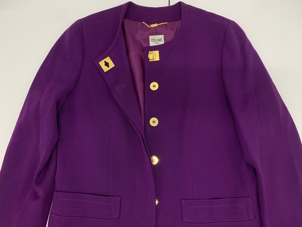 CELINE セリーヌ ガンチーニ ツーピース セットアップ パープル系 紫 【中古】ジャケット スカート サイズ40 フランス製 古着 AEN11639GI_画像3
