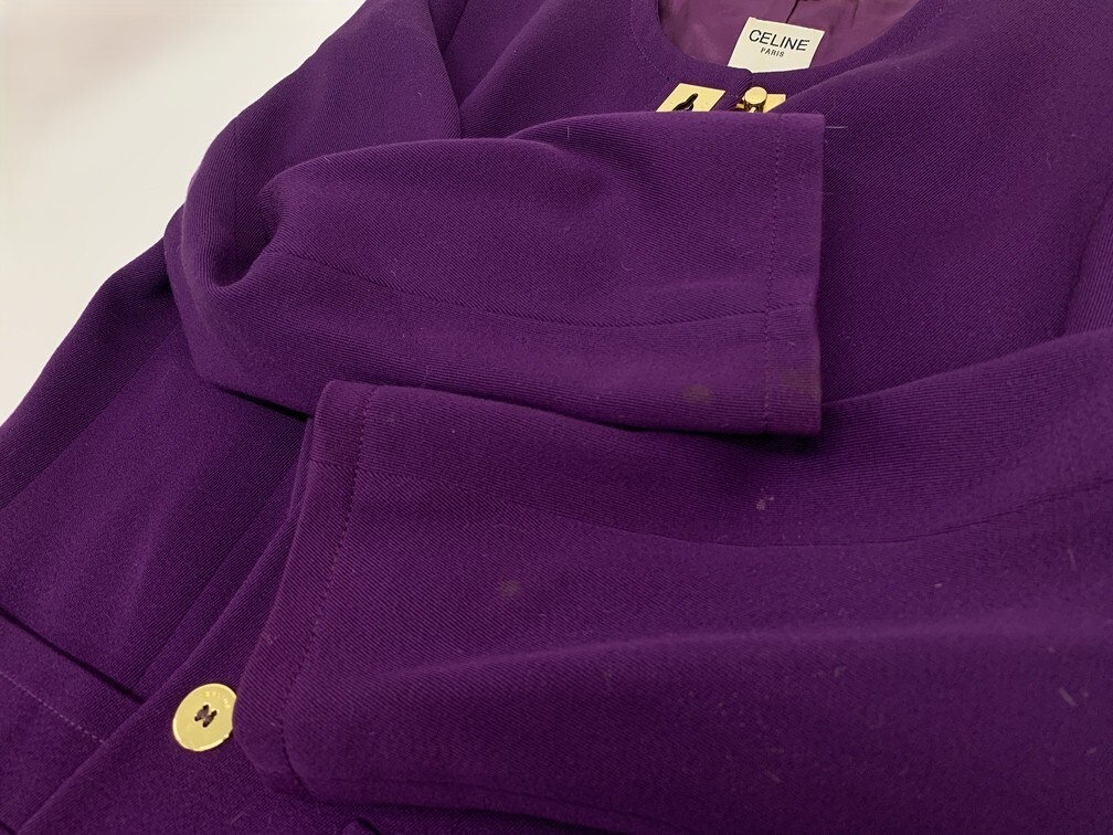 CELINE セリーヌ ガンチーニ ツーピース セットアップ パープル系 紫 【中古】ジャケット スカート サイズ40 フランス製 古着 AEN11639GI_画像4