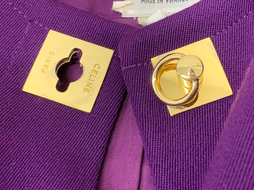 CELINE セリーヌ ガンチーニ ツーピース セットアップ パープル系 紫 【中古】ジャケット スカート サイズ40 フランス製 古着 AEN11639GI_画像5