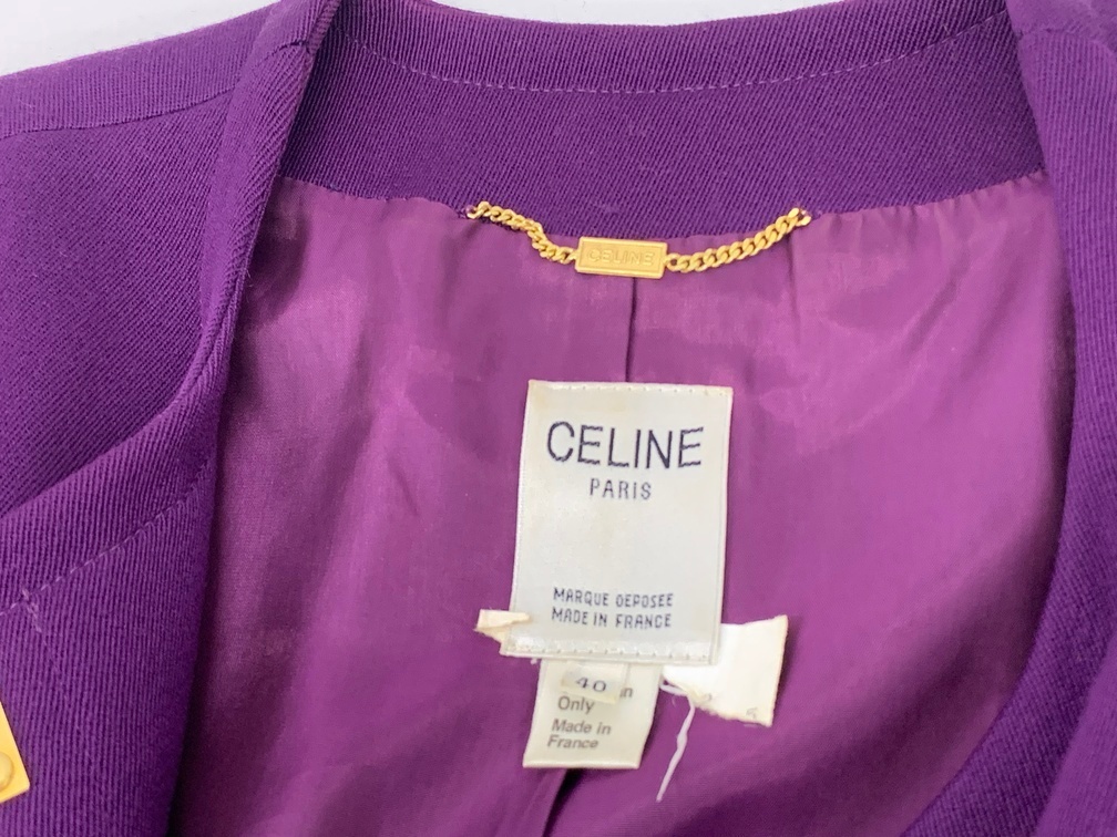 CELINE セリーヌ ガンチーニ ツーピース セットアップ パープル系 紫 【中古】ジャケット スカート サイズ40 フランス製 古着 AEN11639GI_画像6