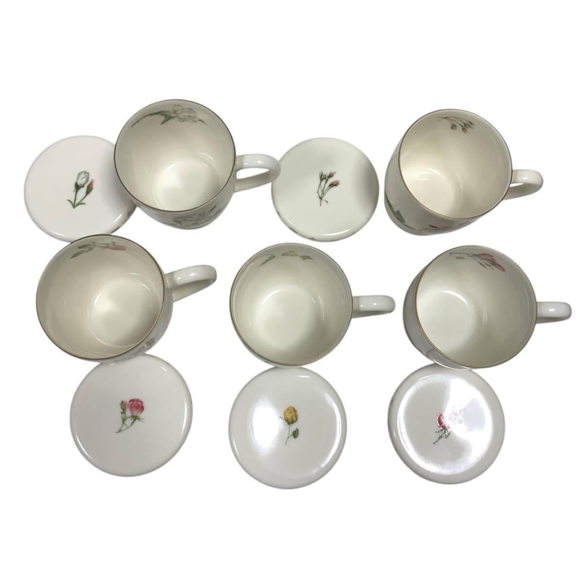 ◆マルイクレイMARUI Clay&Ceramics パールリーフ 茶漉し付き 蓋付き ５客セット マグカップ 花柄 ティーカップ 中古品◆ kyQ19257N_画像10