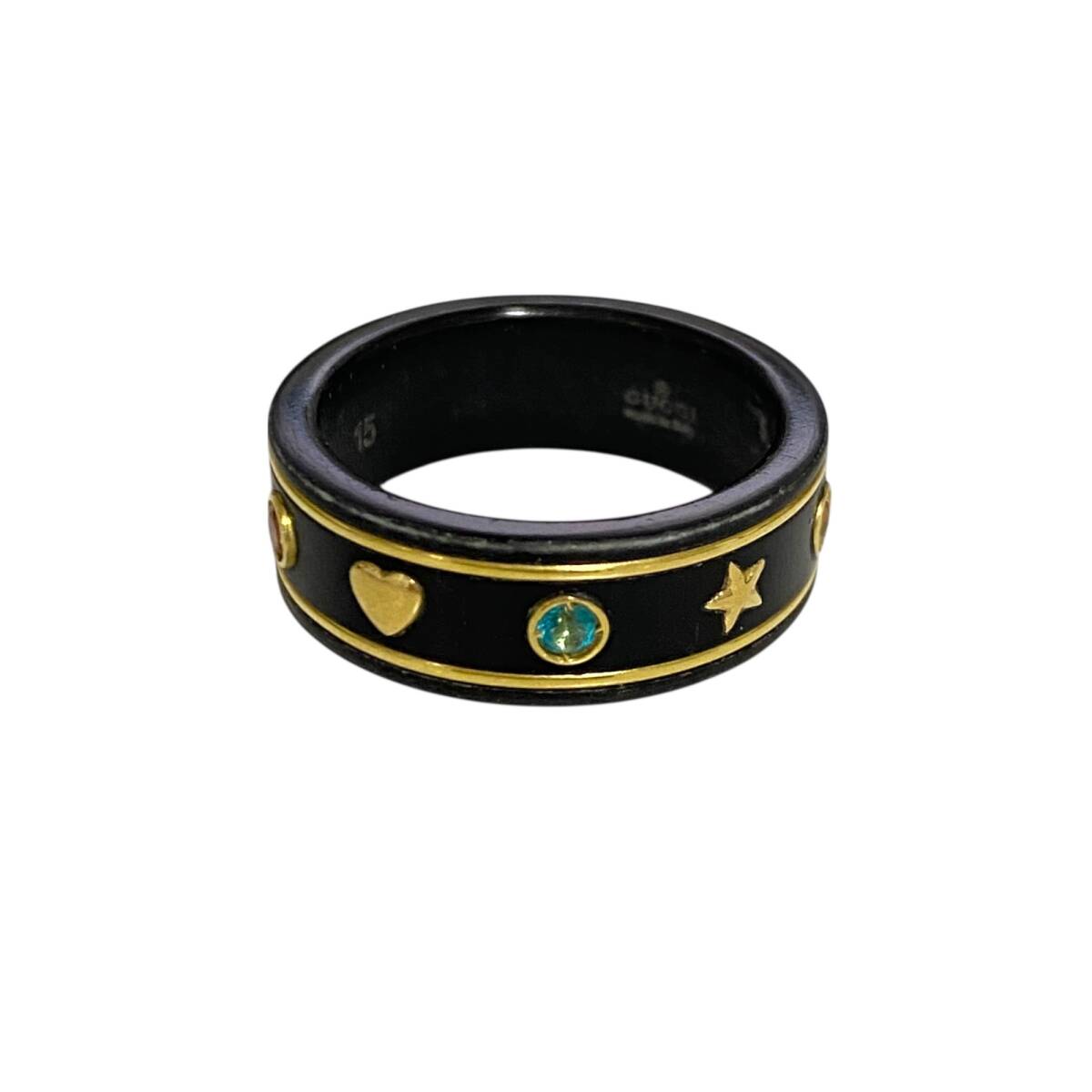 【中古品】GUCCI グッチ リング 指輪 ジェムストーン アイコン 14号 YG シンセティックコランダム A100535RD_画像1