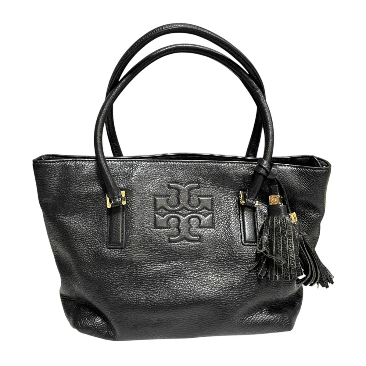◆中古品◆Tory Burch トリーバーチ レザー トートバッグ レディース ブラック タッセルバッグ ハンドバッグ Q82103NC_画像1