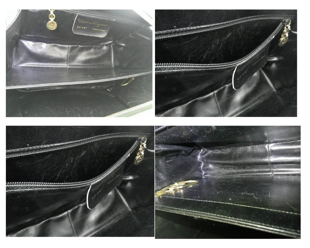 ☆中古品☆ Salvatore Ferragamo フェラガモ ガンチーニ レザー ミニ ボストンバッグ 黒 ブラック KNK549H_画像9