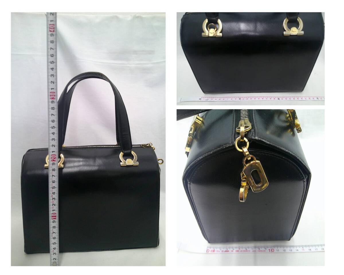 ☆中古品☆ Salvatore Ferragamo フェラガモ ガンチーニ レザー ミニ ボストンバッグ 黒 ブラック KNK549H_画像10