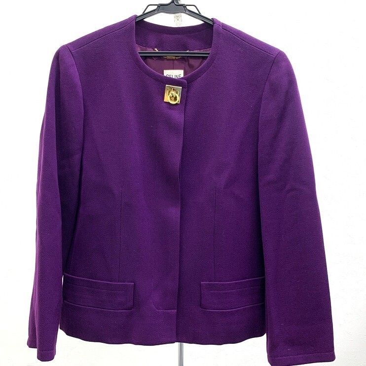 CELINE セリーヌ ガンチーニ ツーピース セットアップ パープル系 紫 【中古】ジャケット スカート サイズ40 フランス製 古着 AEN11639GI_画像1