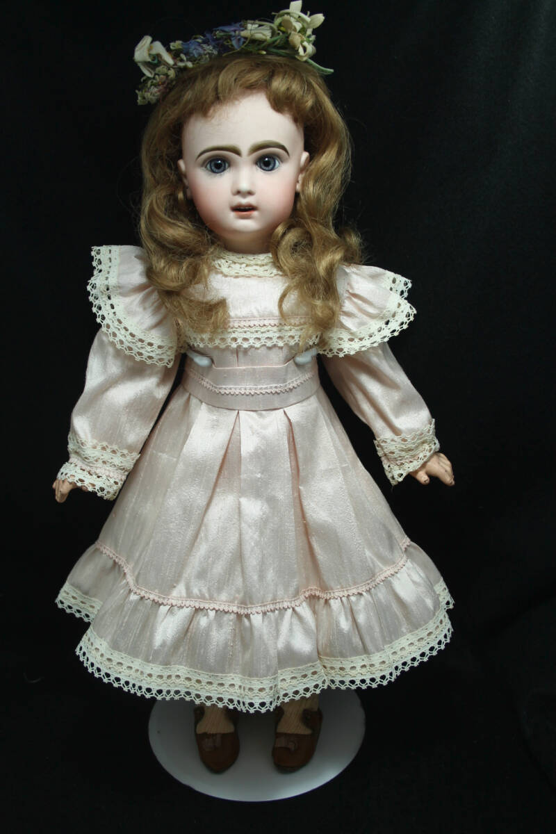 ◎ ジュモー アンティーク ビスクドール◎ウィッグ2種&美品シルクドレス 人形 送料無料 _画像5