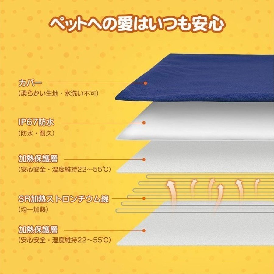 ペットヒーター ペット用ホットカーペット 45×45cm 電気 犬 猫 寒さ対策 暖房器具 温度調節 過熱保護 洗濯可能 省エネ 噛み付き防止_画像4