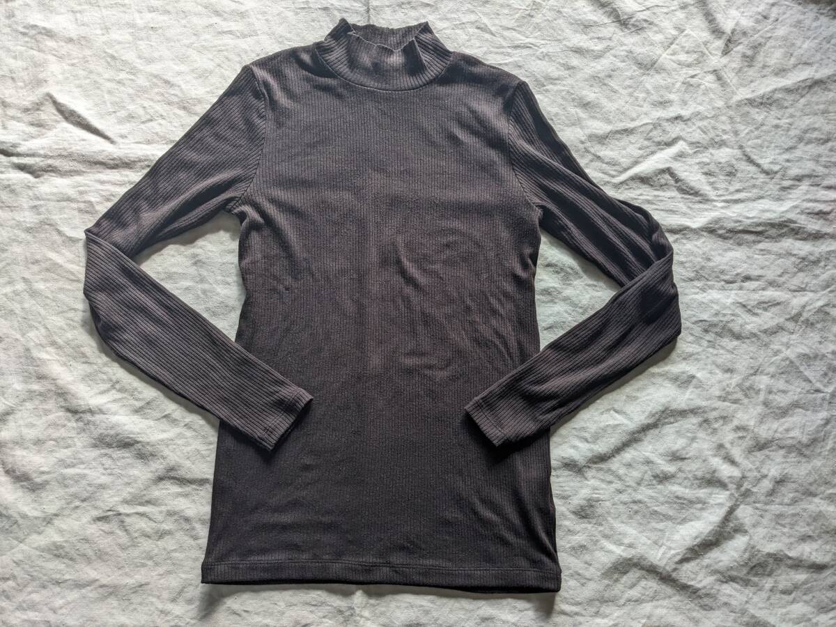 ◆UNIQLO ユニクロ レディース リブハイネックT/長袖 カットソー ブラウン (M) 【送料無料】 ◆_画像1