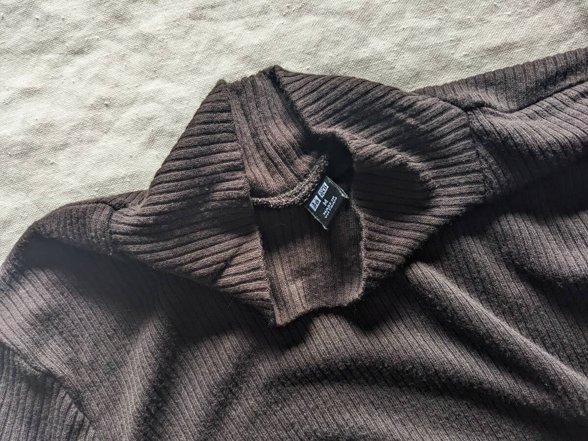 ◆UNIQLO ユニクロ レディース リブハイネックT/長袖 カットソー ブラウン (M) 【送料無料】 ◆_画像4