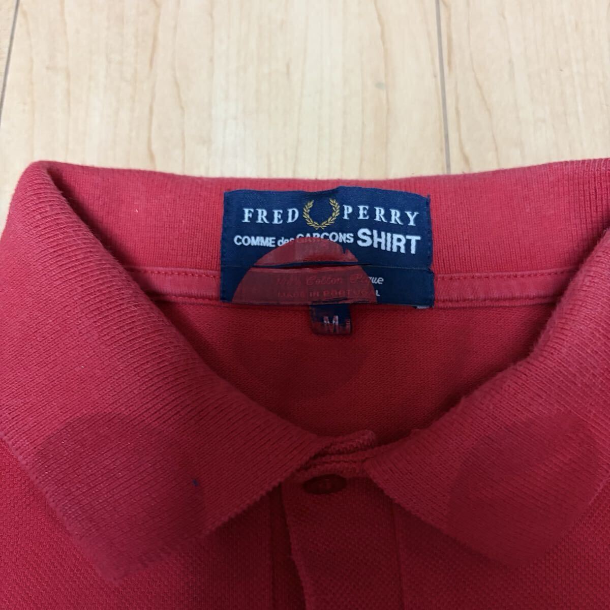 1円スタート COMME des GARONS FRED PERRY コムデギャルソン フレッドペリー ポロシャツ 鹿の子 半袖 赤 M 半袖ポロシャツ ポルトガル製_画像5