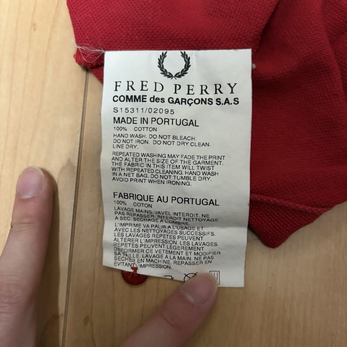 1円スタート COMME des GARONS FRED PERRY コムデギャルソン フレッドペリー ポロシャツ 鹿の子 半袖 赤 M 半袖ポロシャツ ポルトガル製_画像6