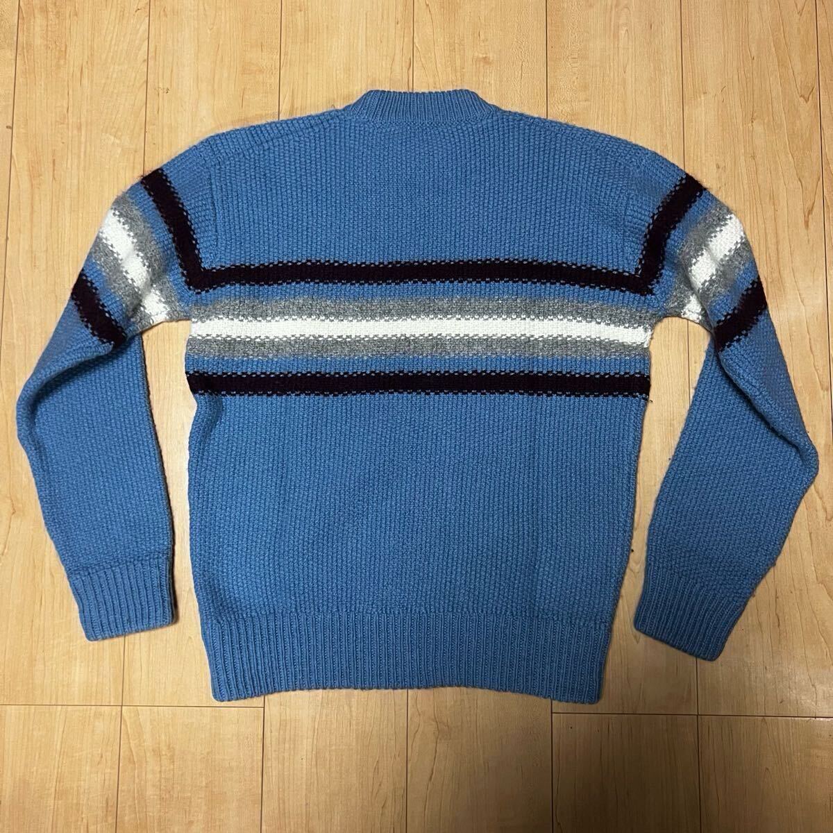 激安 格安 PRADA プラダ セーター ニット ウール アルパカ BORDER KNIT 古着 水色 ペルー製_画像3