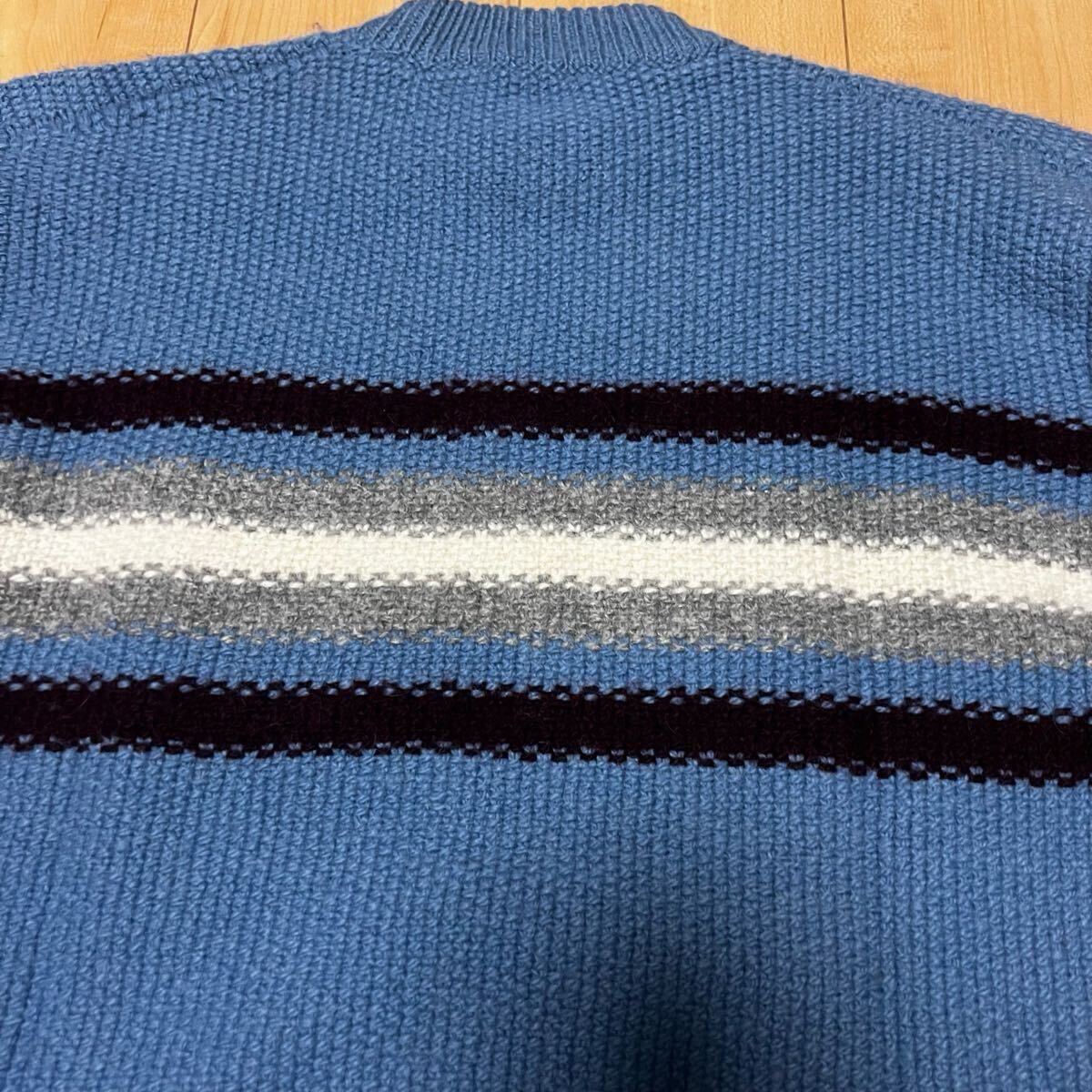 激安 格安 PRADA プラダ セーター ニット ウール アルパカ BORDER KNIT 古着 水色 ペルー製_画像4