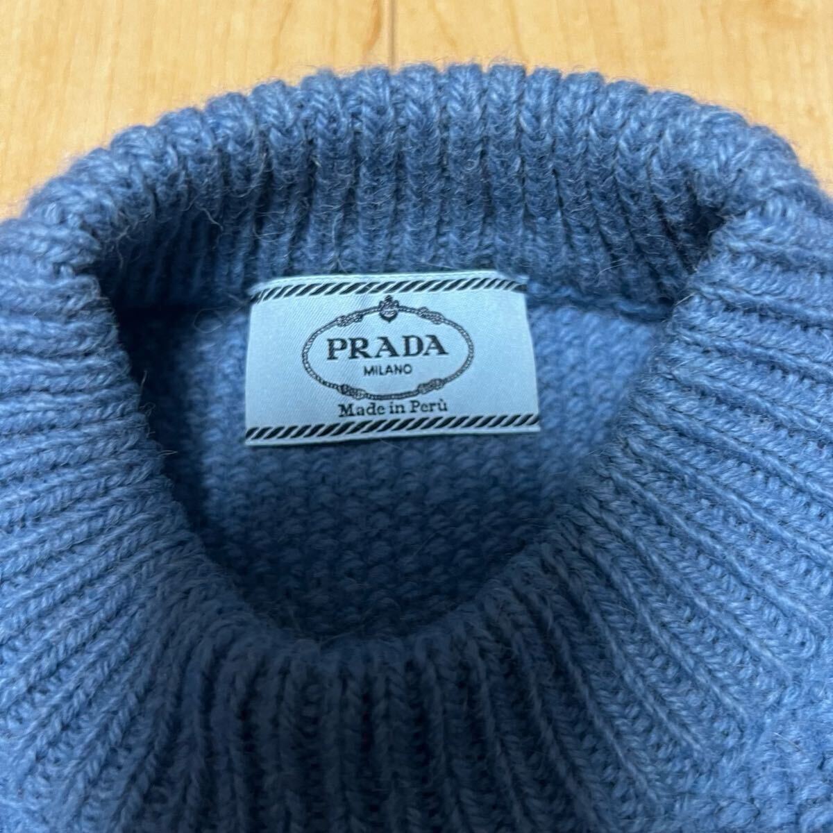 激安 格安 PRADA プラダ セーター ニット ウール アルパカ BORDER KNIT 古着 水色 ペルー製_画像5