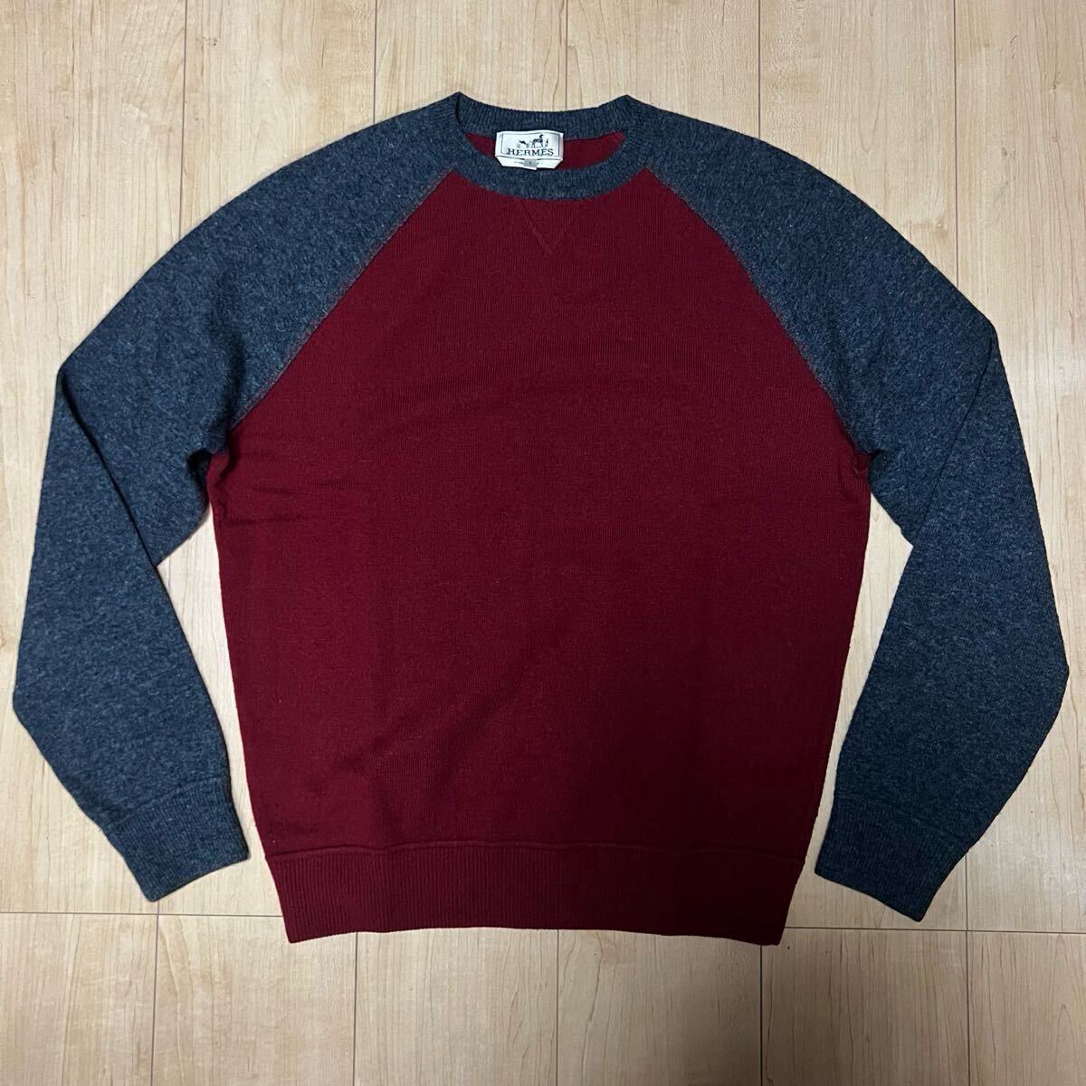 激安 格安 HERMES エルメス セーター ニット トレーナー クルーネック ウール グレー イタリア製 カシミヤ _画像1