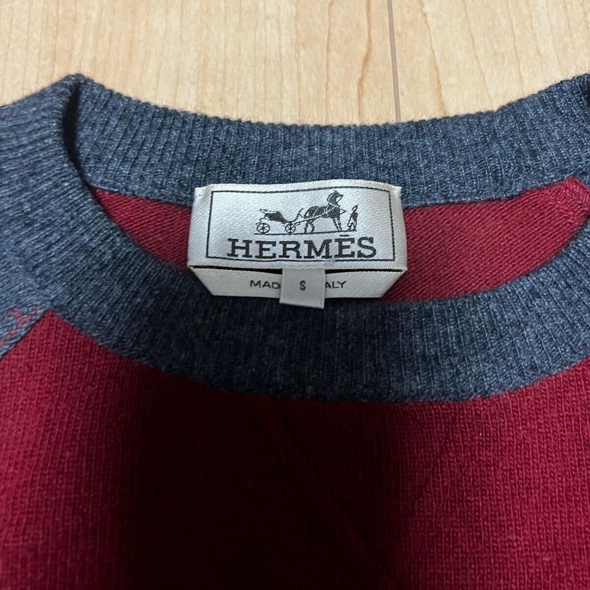 激安 格安 HERMES エルメス セーター ニット トレーナー クルーネック ウール グレー イタリア製 カシミヤ _画像4