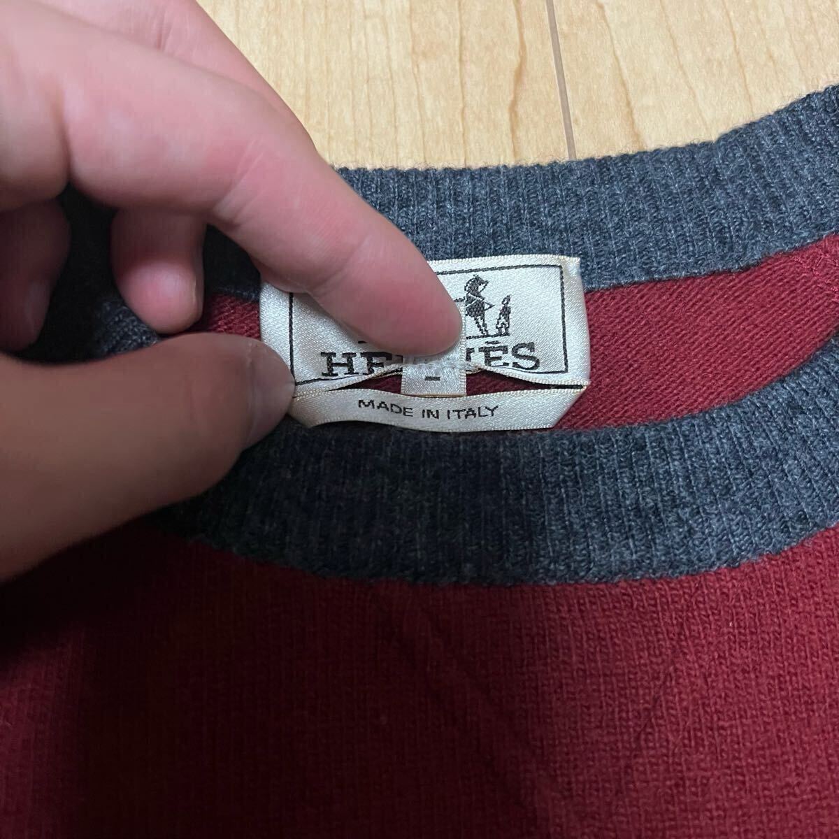 激安 格安 HERMES エルメス セーター ニット トレーナー クルーネック ウール グレー イタリア製 カシミヤ _画像5